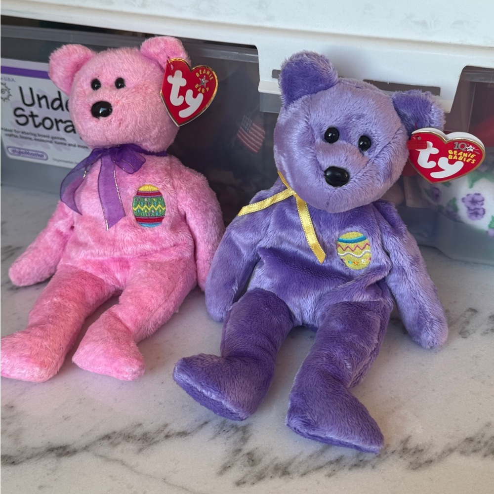 Ty Stuffed Bears in Pink and Purple